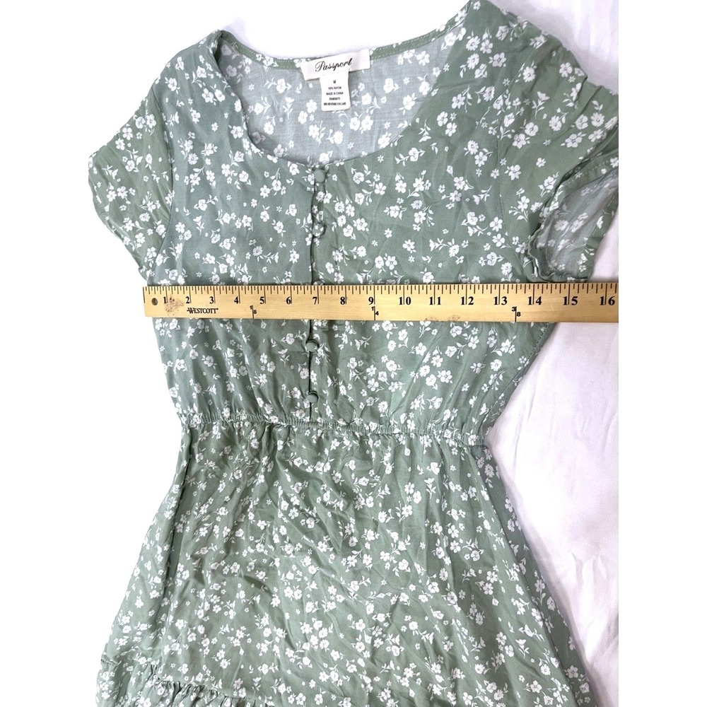 Passport Green V-Neck Tiered Dress White Ditsy Flowers M - Picture 6 of 9